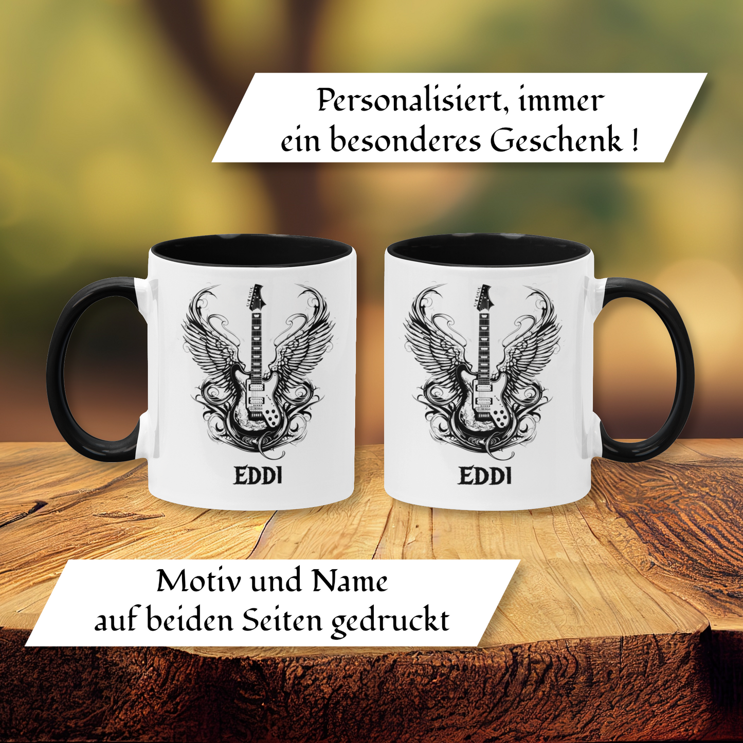 Personalisierte Heavy Metal Tasse mit Name, Motiv Totenkopf und Gitarre ohne Spruch