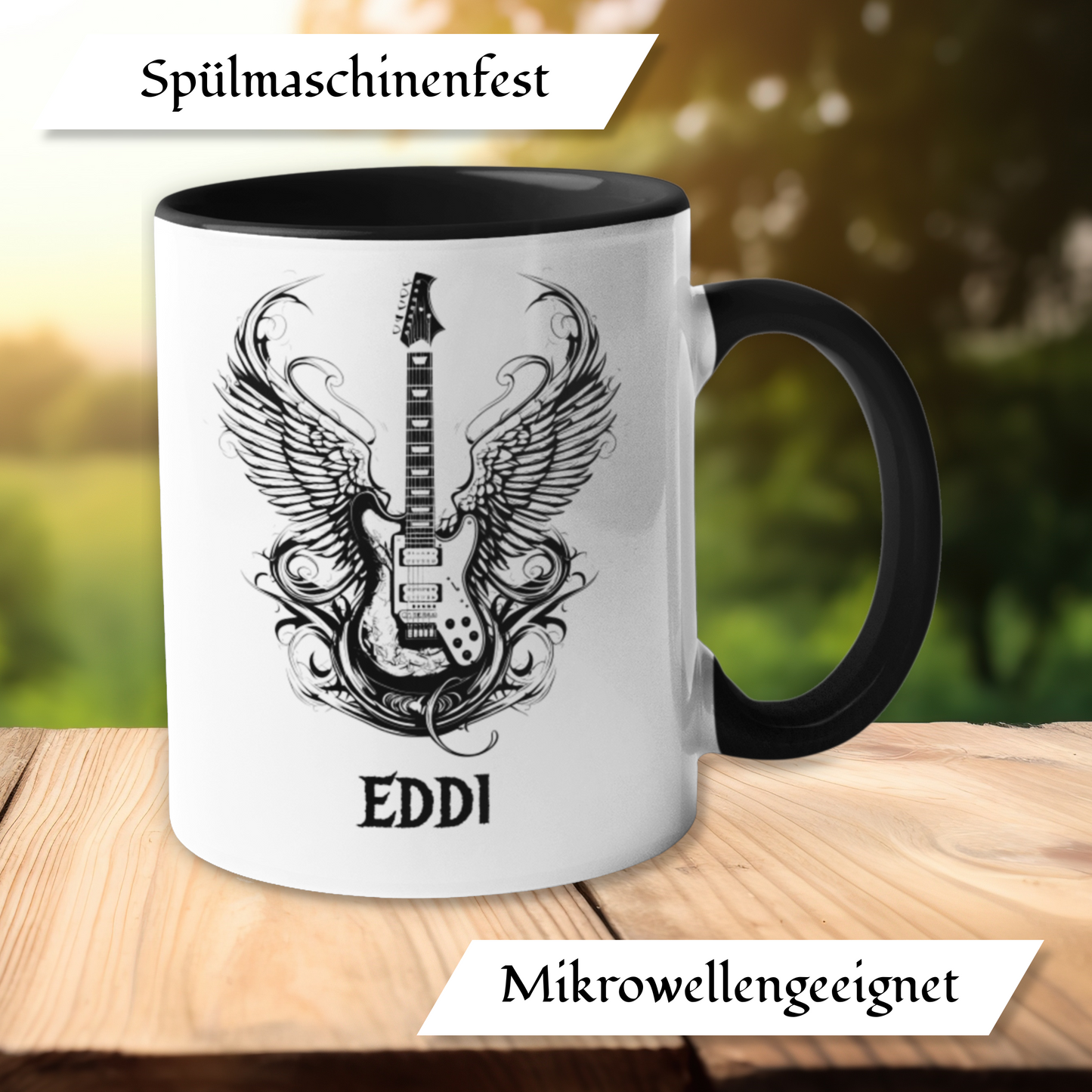 Personalisierte Heavy Metal Tasse mit Name, Motiv Totenkopf und Gitarre ohne Spruch