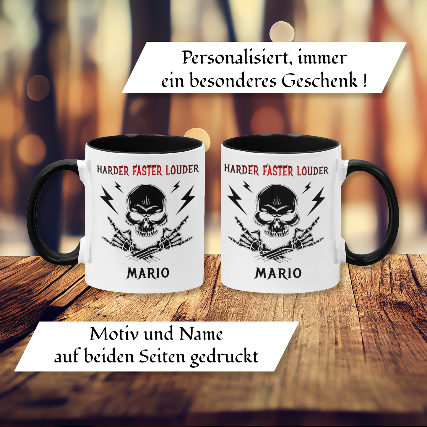 Personalisierte Heavy Metal Tasse mit Name, Harder Faster Louder