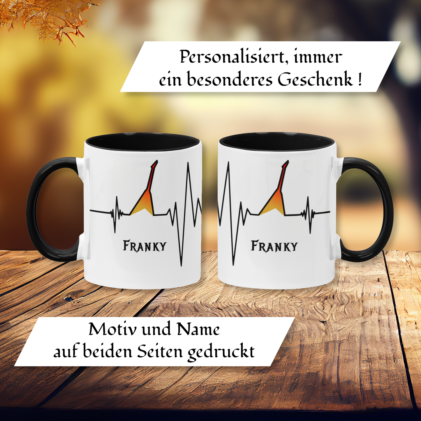 Personalisierte Heavy Metal Tasse mit Name, Herzschlag Flying V Gitarre