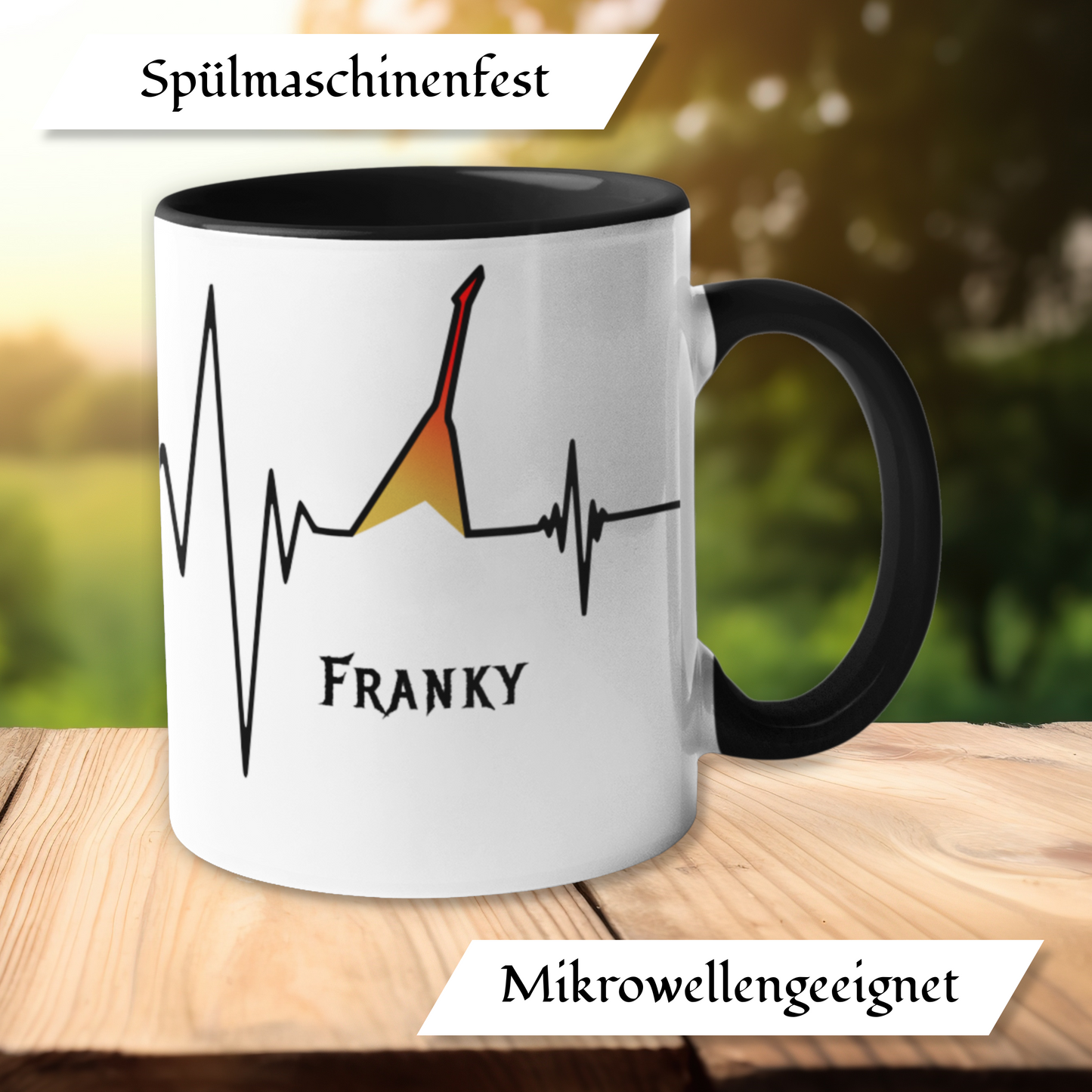 Personalisierte Heavy Metal Tasse mit Name, Herzschlag Flying V Gitarre