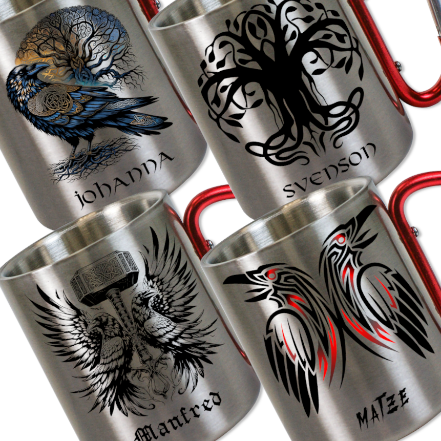 Edelstahlbecher - Edelstahltassen personalisiert mit Wikinger Motiven, doppelwandig und bruchfest