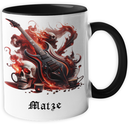 Personalisierte Heavy Metal Tasse mit Name, Motiv Totenkopf und Gitarre ohne Spruch