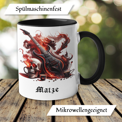 Personalisierte Heavy Metal Tasse mit Name, Motiv Totenkopf und Gitarre ohne Spruch