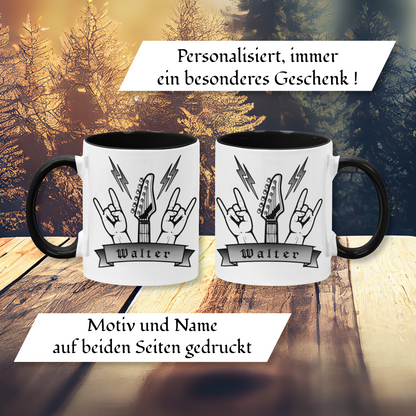 Personalisierte Heavy Metal Tasse mit Name, Motiv Totenkopf und Gitarre ohne Spruch