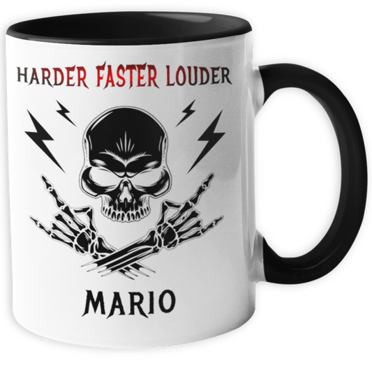 Personalisierte Heavy Metal Tasse mit Name, Harder Faster Louder