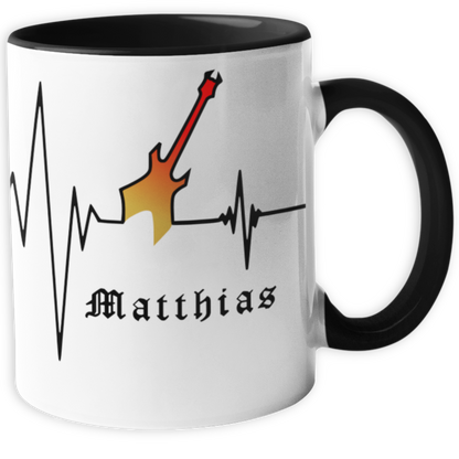 Personalisierte Heavy Metal Tasse mit Name, Herzschlag Warlock Gitarre