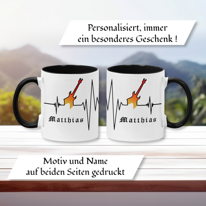 Personalisierte Heavy Metal Tasse mit Name, Herzschlag Warlock Gitarre