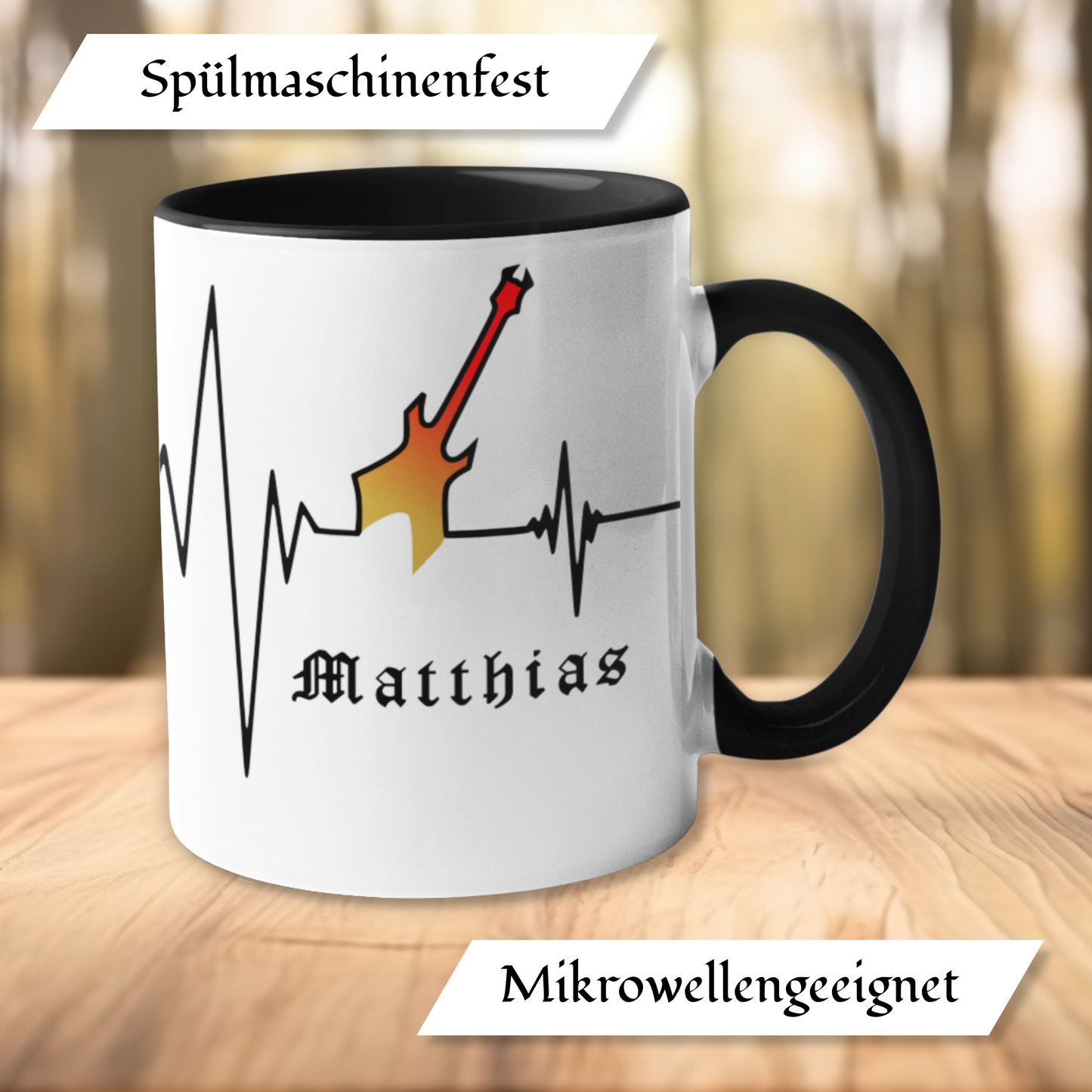 Personalisierte Heavy Metal Tasse mit Name, Herzschlag Warlock Gitarre