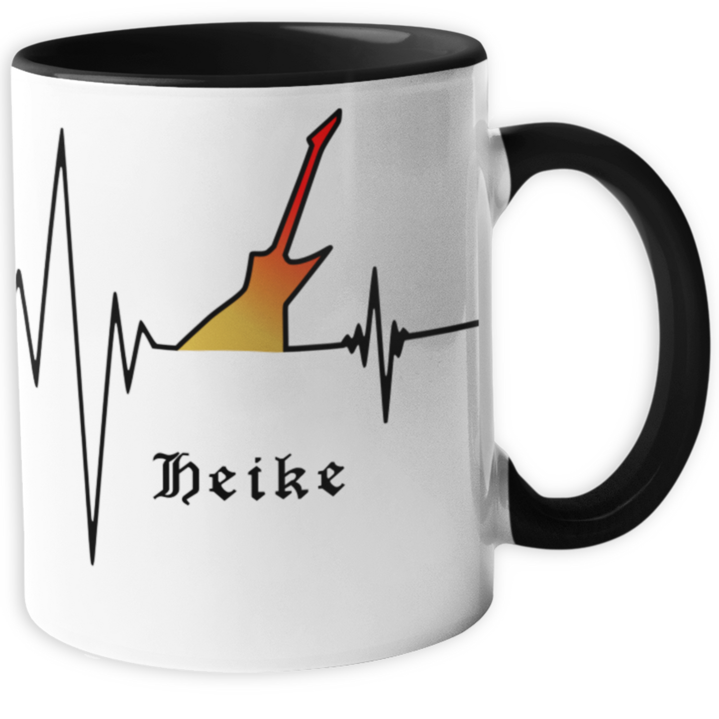 Personalisierte Heavy Metal Tasse mit Name, Herzschlag Explorer Gitarre