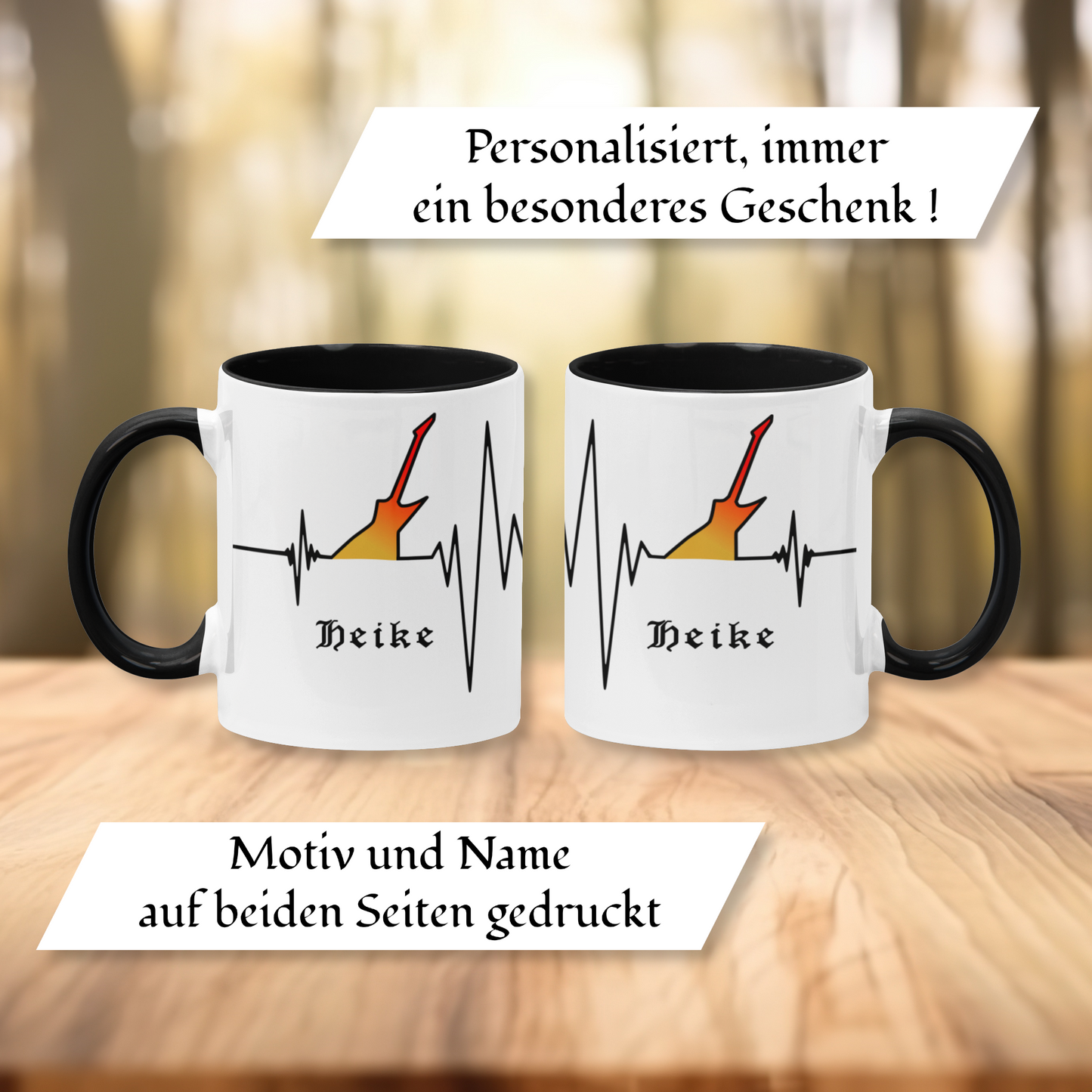 Personalisierte Heavy Metal Tasse mit Name, Herzschlag Explorer Gitarre