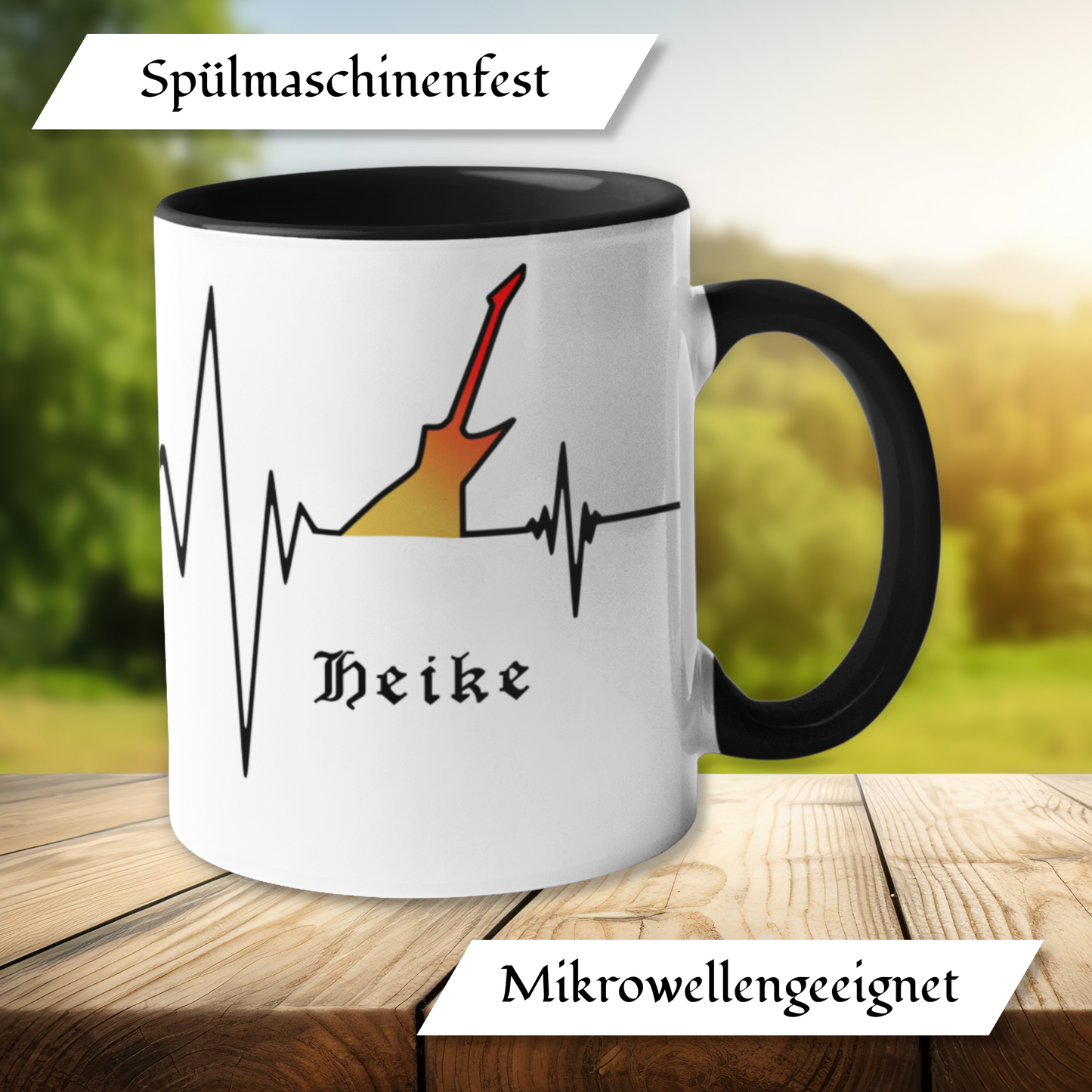 Personalisierte Heavy Metal Tasse mit Name, Herzschlag Explorer Gitarre