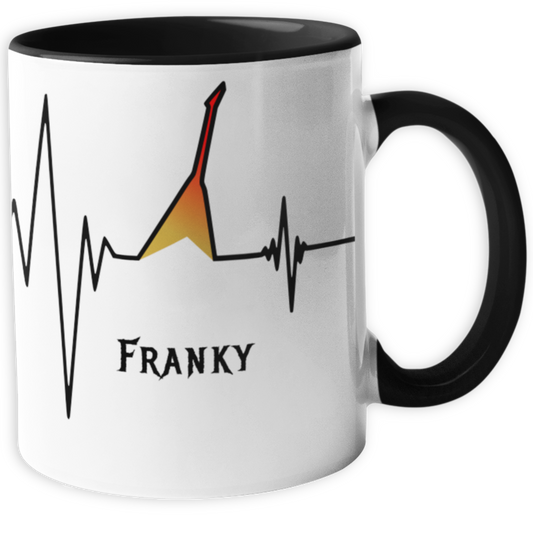 Personalisierte Heavy Metal Tasse mit Name, Herzschlag Flying V Gitarre