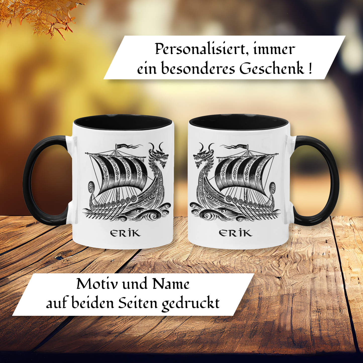 Personalisierte Wikinger Tasse | Motiv Wikingerboot