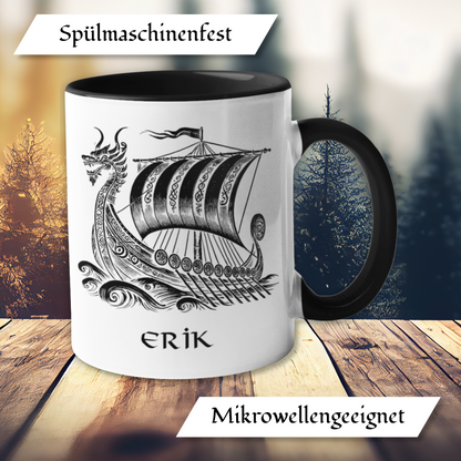 Personalisierte Wikinger Tasse | Motiv Wikingerboot