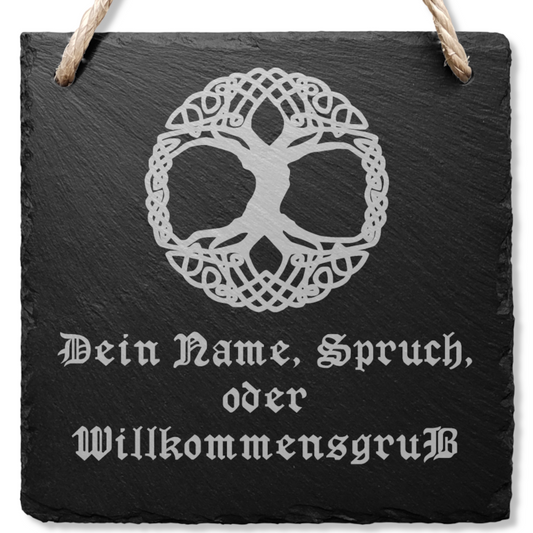 Personalisiertes Schiefer Türschild, Weltenbaum – Yggdrasil